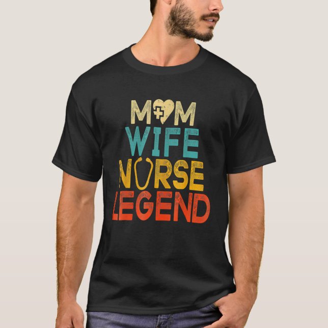 Camiseta Esposa Mamá Enfermera Leyenda Retro Grovvy Feliz M (Anverso)