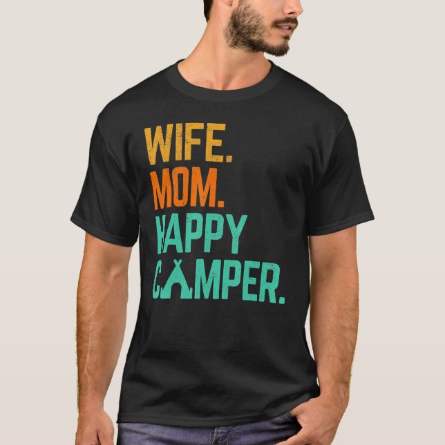Camiseta Esposa Mamá Feliz Camper Cute Campin Familia Campi (Anverso)