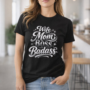 Camiseta Esposa Mamá Jefa Impresionante Tipografía Plata 