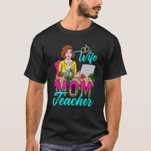 Camiseta Esposa Mamá maestra leopardo profesora de flores p