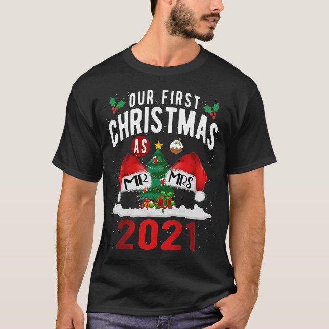 Camiseta Esposa Nuestra Primera Navidad Como Sr. y Sr. 2021 (Anverso)