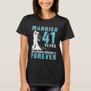 Camiseta Esposa Y Esposo Casados 41 Años Mirando Hacia Adel