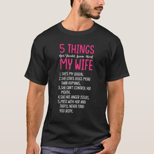 Camiseta Esposo 5 cosas que deberías saber sobre mi esposa (Anverso)