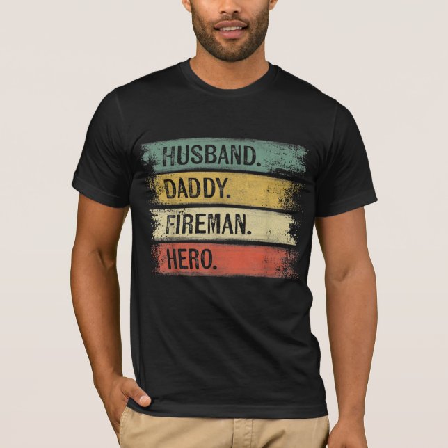 Camiseta Esposo masculino papá bombero héroe (Anverso)