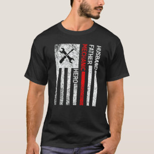Camiseta Esposo Padre Mecánico Héroe Bandera de EE. UU. Mec