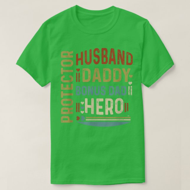Camiseta Esposo Papi Bonus Papá Protector Hero Padres Día (Diseño del anverso)