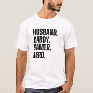 Camiseta Esposo Papi Gamer Hero Bold