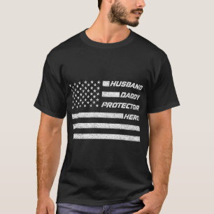 Camiseta Esposo Papi Protector Hero Padres Bandera American