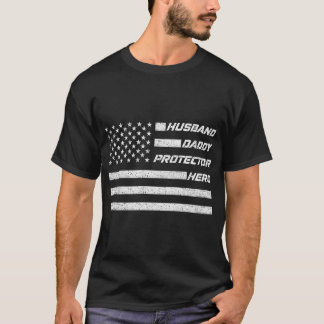 Camiseta Esposo Papi Protector Hero Padres Bandera American