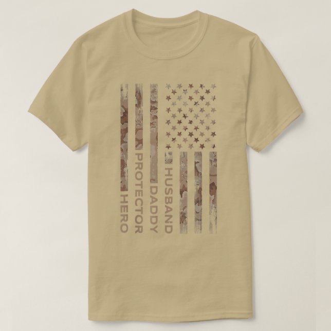 Camiseta Esposo Papi Protector Hero Padres Día Bandera De E (Diseño del anverso)