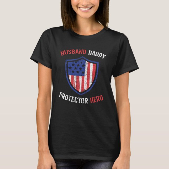 Camiseta Esposo Papi Protector Hero Padres Día Estadouniden (Anverso)