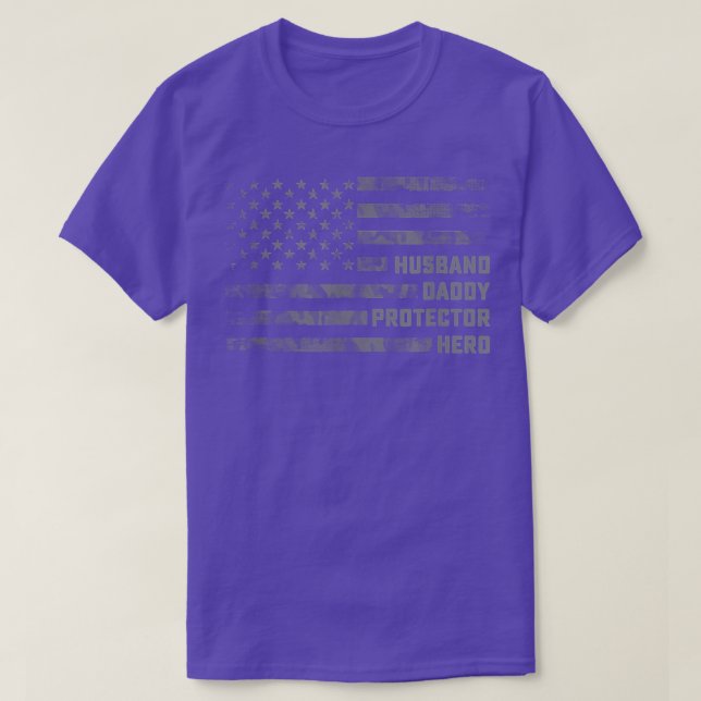 Camiseta Esposo Papi Protector Héroe Bandera Americana Padr (Diseño del anverso)