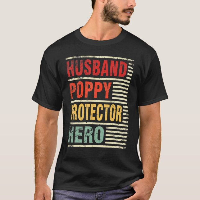 Camiseta Esposo Protector de amapola Hero Madre feliz Padre (Anverso)