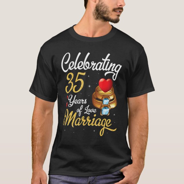 Camiseta Esposo Y Esposa Celebrando 35 Años De Amor Marria (Anverso)