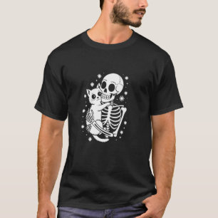 Camiseta Esqueleto Abrazando Cráneo de Gato Góthico Hallowe