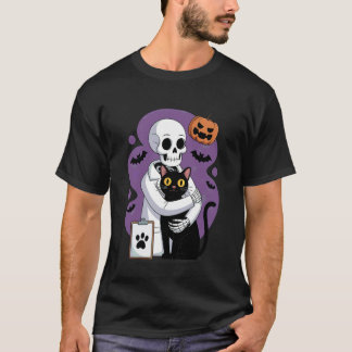 Camiseta Esqueleto Abrazando Gato Divertido Amante del Gato