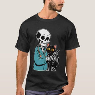 Camiseta Esqueleto Abrazando Gato Divertido Amante del Gato
