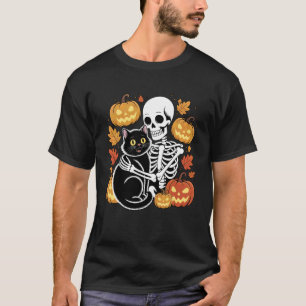 Camiseta Esqueleto Abrazando Gato Negro Halloween Gato Dive