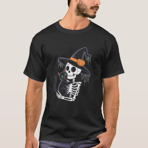 Camiseta Esqueleto Abrazando Gato Negro Halloween Gato Mamá