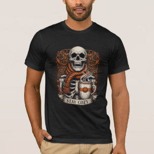 Camiseta Esqueleto Acogedor con Taza de Café