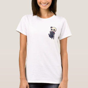 Camiseta Esqueleto Adorable y Elegante Abrazando a un Gato