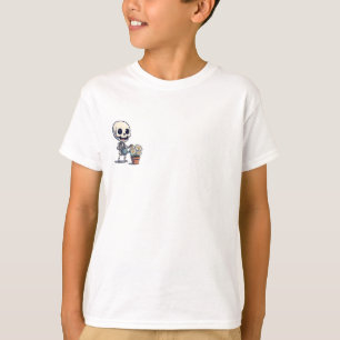 Camiseta Esqueleto Alegre Regando Flores de Margarita Niños
