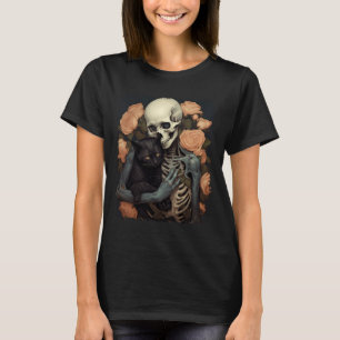 Camiseta Esqueleto Antiguo Sosteniendo Un Gato Negro Hallow