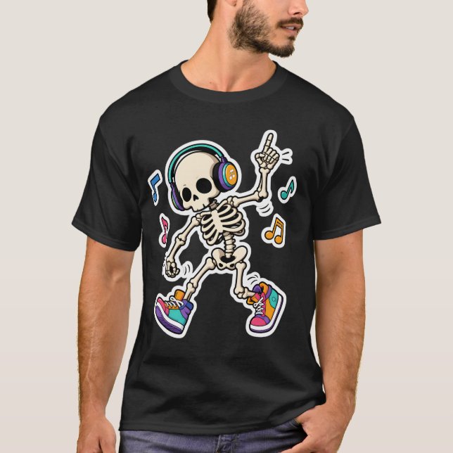 Camiseta Esqueleto bailando con auriculares (Anverso)