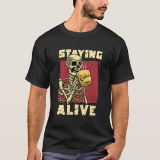 Camiseta Esqueleto bebiendo café de Halloween se mantiene v