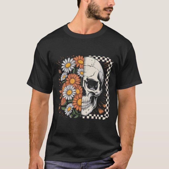 Camiseta Esqueleto Boho Otoño Floral Halloween (Anverso)