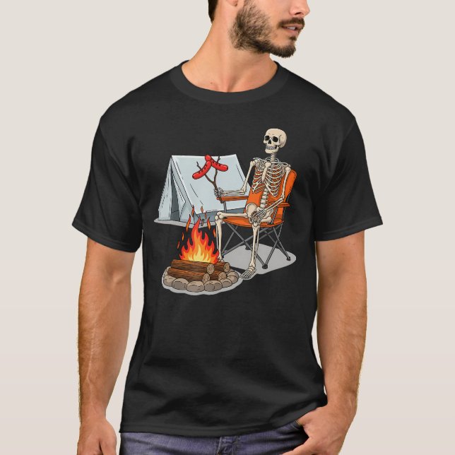 Camiseta Esqueleto Camping Halloween Fogata Para (Anverso)