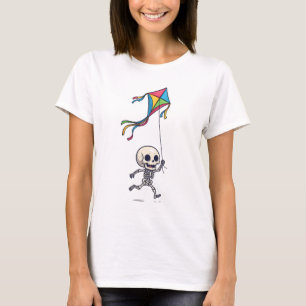 Camiseta Esqueleto Chibi Feliz Corriendo con una Cometa Col