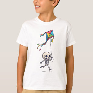 Camiseta Esqueleto Chibi volando una cometa colorida para n