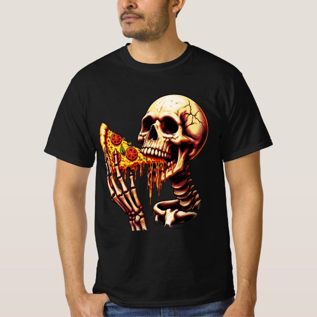 Camiseta Esqueleto comiendo pizza  (Anverso)