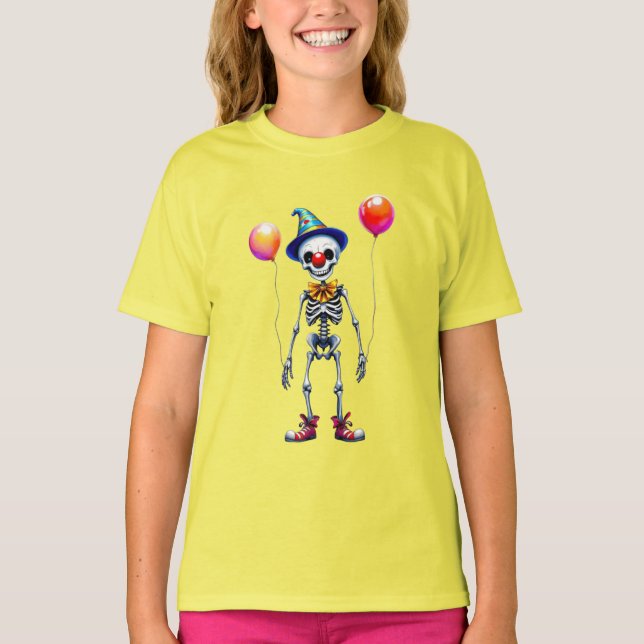 Camiseta Esqueleto con globos, Halloween, autora Natasha (Anverso)