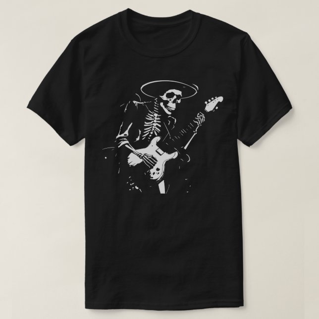 Camiseta esqueleto con gorra tocando la guitarra (Diseño del anverso)