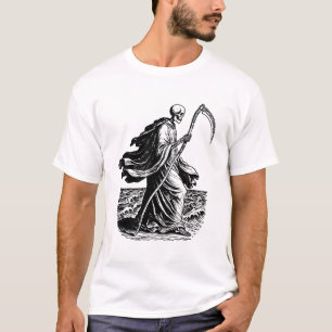 Camiseta esqueleto con la guadaña en el mar