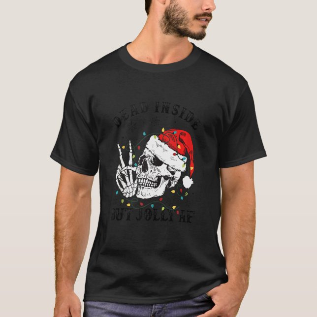 Camiseta Esqueleto Con Luces De Navidad De Santa Hat Muerta (Anverso)