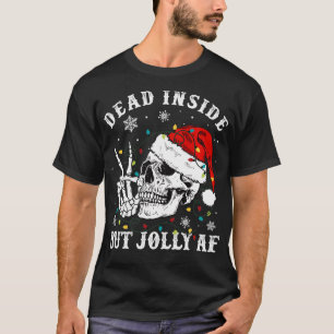 Camiseta Esqueleto Con Luces De Navidad De Santa Hat Muerta