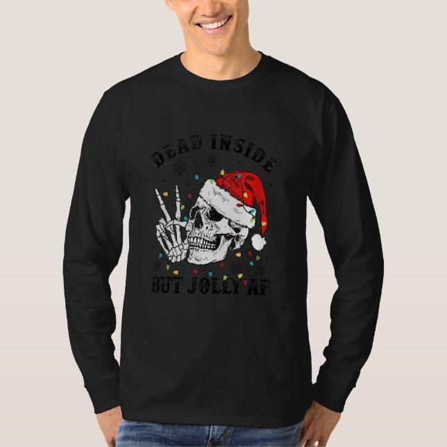 Camiseta Esqueleto Con Luces De Navidad De Santa Hat Muerta (Anverso)