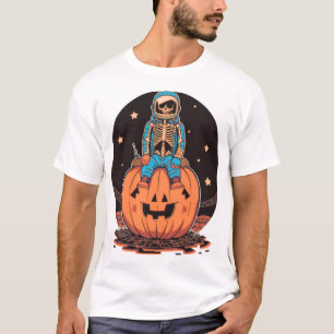 Camiseta Esqueleto de astronauta espeluznante en calabaza c
