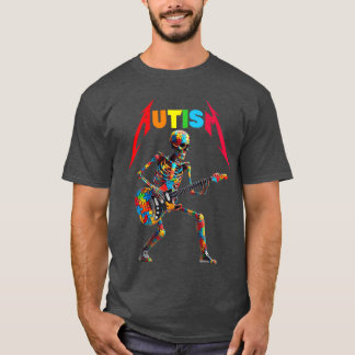Camiseta Esqueleto de Autismo Guitarra Aficionado del Rock