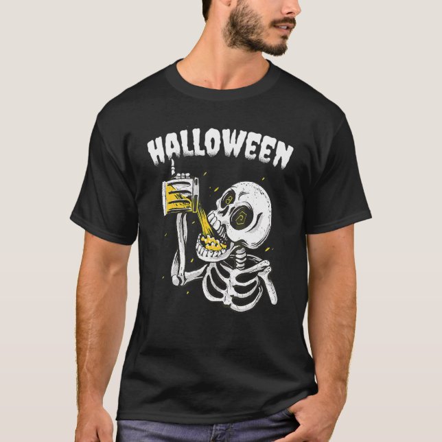 Camiseta Esqueleto de Bebida de Esqueleto de Halloween (Anverso)