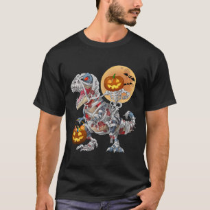 Camiseta Esqueleto de calabaza montando momia zombie dinosa