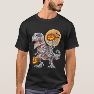 Camiseta Esqueleto de calabaza montando momia zombie dinosa