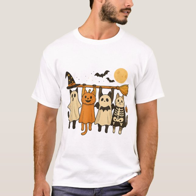 Camiseta Esqueleto de calabaza para gatos de Halloween (Anverso)