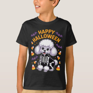 Camiseta Esqueleto de caniche Feliz Halloween