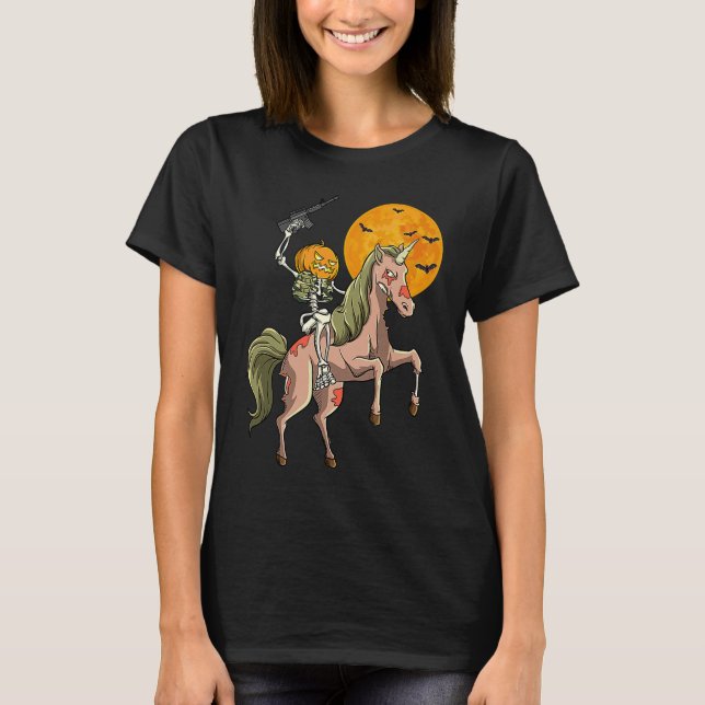Camiseta Esqueleto de caza zombi unicornio Halloween Hunter (Anverso)