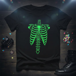 Camiseta Esqueleto de Costillas y Huella de Mano que Brilla