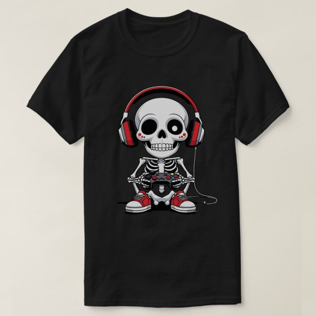 Camiseta Esqueleto de gamer - Divertido juego de Halloween (Diseño del anverso)